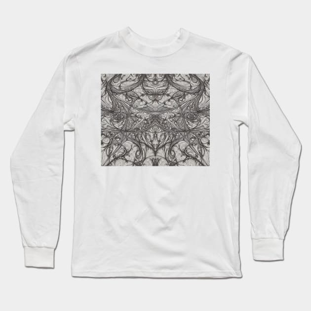 Grayscale Aesthetic Fractal Drawing - Graphite Abstract Artwork Long Sleeve T-Shirt by BubbleMench